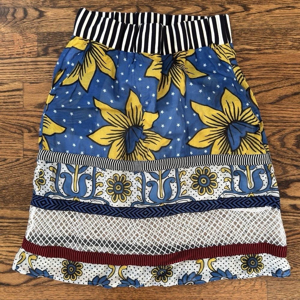 PIANURA STUDIO Colorful Flower Floral Cotton Silk Skirt - Size US 11
